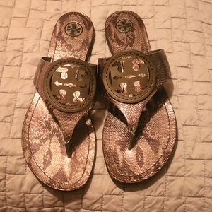Tory Burch Louisa Flat Metallic Diamondback Sandals